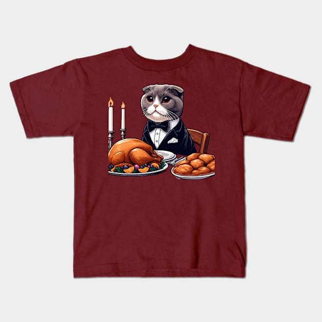 British Shorthair Cat Thanksgiving Kids T-Shirt by Graceful Designs